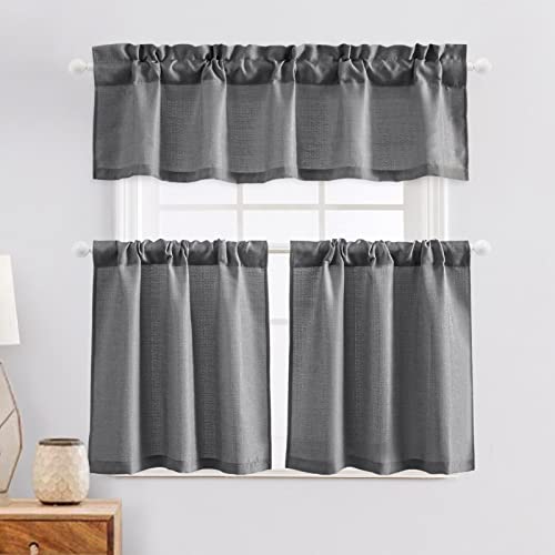 Valea Home Valance For Kitchen Semi Sheer Rod Pocket Linen Window Curtain Valance Rustic Home Décor 56 By 16 Inches, Charcoal #TOP6