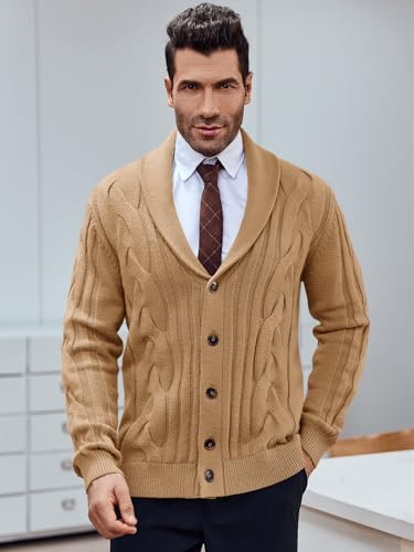 Runcati Mens Cardigan Sweater Cable Knit Button Down Shawl Collar Casual Long Sleeve Fall Winter Sweaters2