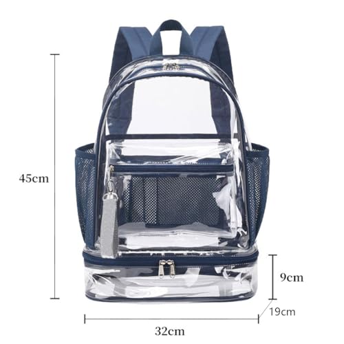 Generic Clear Backpack Heavy Duty, See Through Backpack Purse, Gym Backpack with Laptop and Shoe Compartment (Dark Blue), 32*19*45cm2