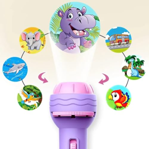 Image of Kids Projection Flashlight Torch Toy with 24 Picture Slides and 3 Projection Discs, Mini Educational Projector Torch for Toddlers and Young Children