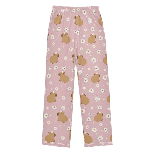 Little Daisy Capybara Pink Cute Pajama Pants, Soft Sleepwear Lounge Pants Pajama Pj Bottoms for 6-14 Years
