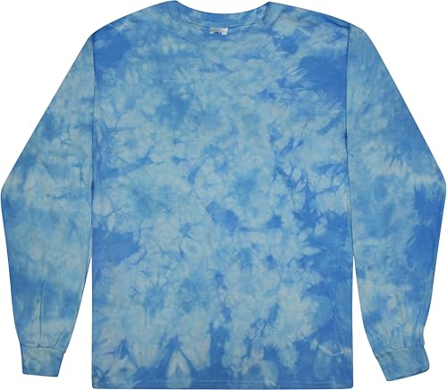Colortone Crystal Wash Tie Dye Long Sleeve T-Shirt for Men and Women, Crystal Carolina Blue, Medium
