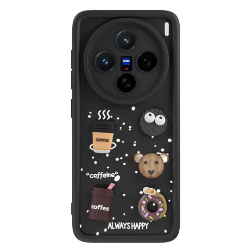 Image of Pikkme Back Cover for Vivo X200 5G | 3D Bear Silicone Cute & Fun Coffee Cartoon | Full Body Protection Bumper Case (Black)