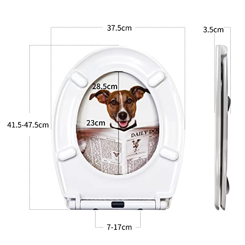 Fanmitrk Toilettendeckel, WC Sitz mit Absenkautomatik, Klodeckel Duroplast, Klobrille Montage von oben, Demontage mit einem Klick, Muster auf 3 Seiten des Toilettensitzes aufgedruckt (Hund)