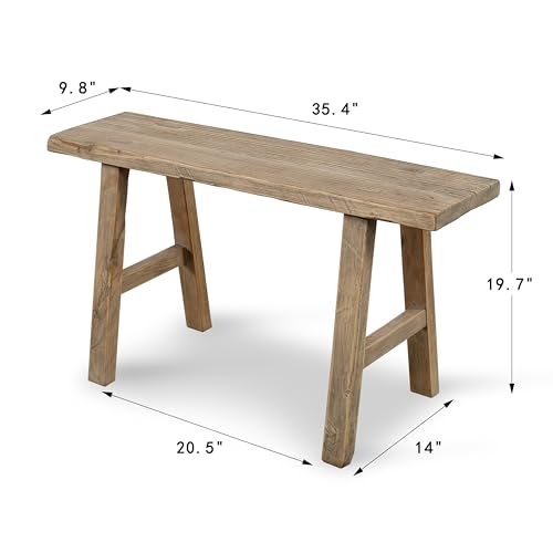 Image of Artissance 35 inch Long 10 inch Wide Elmwood Bench, Natural Wood