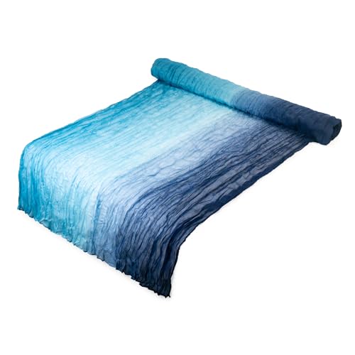 Multi Color Fade Cheesecloth Table Runner- These Boho, Natural, Light Cheesecloth Runners for Your Wedding, Shower, Party or Special Occasion. (Purple to Teal Multi Color) (Blue Fade)