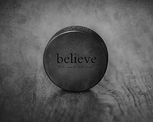 Black and White Hockey Puck Photograph 8x10 Unframed, Sports Inspirational Wall Art, Sports Motivational Quotes, Sports Pictures for Bedroom, Sports Kids Wall Decor