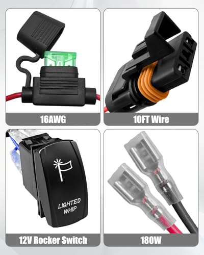 Image of 180W 16AWG LED Light Bar Wiring Harness Kit Fit for Polaris Models | Fit for RZR General Ranger Pulse Bus bar, Plug and Play 2Lead 12V On Off Rocker Switch