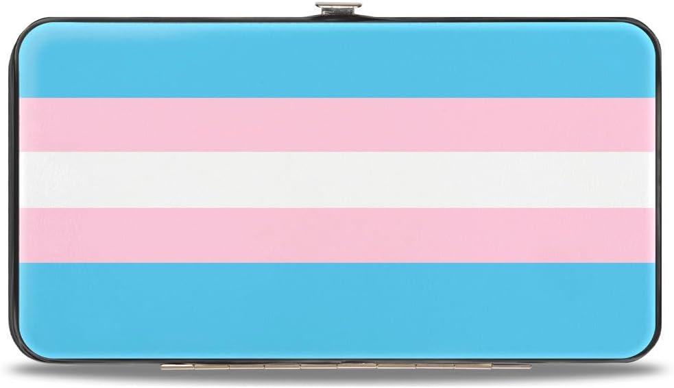 Buckle-Down Wallet, Hinged, Flag Transgender Baby Blue Baby Pink White, Vegan Leather