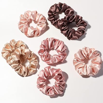 8 PCS Satin Hair Scrunchies Pink Big Slip Silk Scrunchies for Curly Thick Hair Elastics Soft Pony Tails Hair Ties Girls Hair Accessories FOR Mom,Women,Teengirls|8 COLOR SET