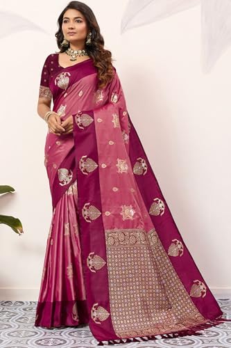 Image of SGF11 Women's Kanjivaram Pure Soft Silk Saree With Unstitched Blouse Piece