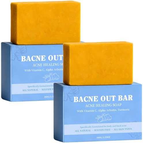 MMGRZR 2PCS Bacne Out Bar Acne Bar Soap with Turmeric Vitamin C Alpha Arbutin Acne Soap Bar for Body and Back Acne Natural Exfoliating Cleanser