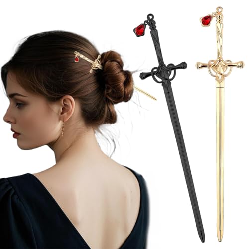 KOQAIIZ 2 Pcs Bacchette per Capelli, Capelli Bacchette Di Bastoncini per Capelli, Vintage Forcina Cinese, Spada Metallo Donne Bastoncini Capelli, Eleganti Bacchette per Capelli per Ragazze