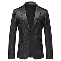 Rogers & Morris Floral Blazer for Men Casual Slim fit Suit Jacket Sports Coat One Button Black XL