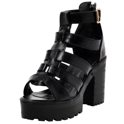 Agodor Women's Strappy Chunky Heeled Roman Gladiator Sandals High Heels Gothic Platform Open Toe Caged Shoes