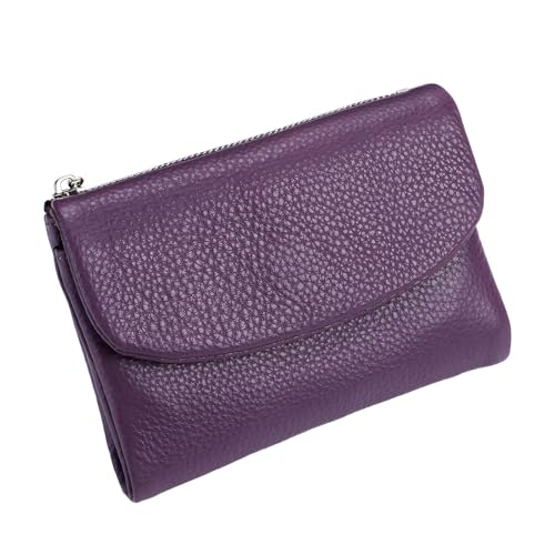 Unisex Pebble Leather Wallet,Unisex Soft Pebble Leather Wallets For Women,5.3in Short Genuine Leather Coin Card Holder (Purple)