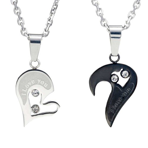Urban Jewelry 2Pcs His & Hers Couples Gift Heart Pendant Love Necklace Set For Lover Valentine 19" & 21" Chain, Men, Womens #TOP1