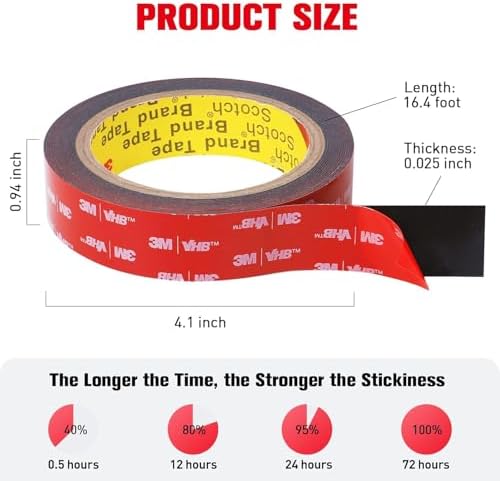 Double Sided Tape Heavy Duty, Adhesive Mounting Tape Waterproof, 16.4 FT x 0.94 in, Strong Foam Tape for Walls, Automotive, Home Office Decor - 5