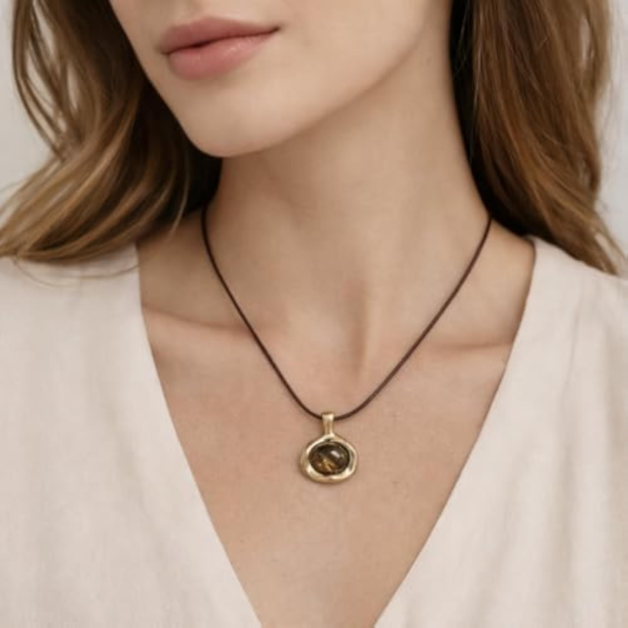Natural Tiger Eye Stone Necklace for Women, Healing Pendant