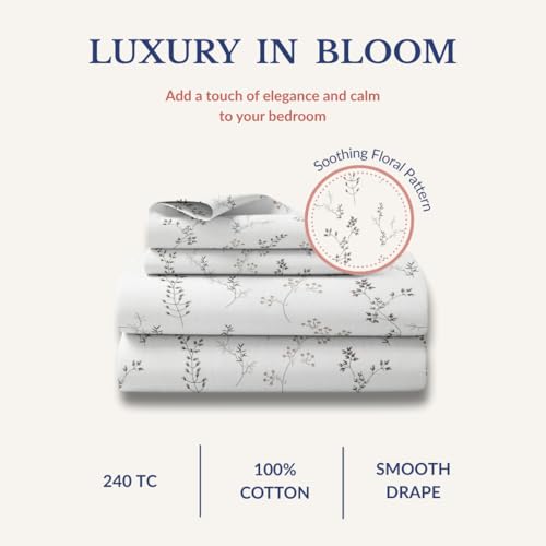 Image of Jaipur Weaves Double Bed Cotton Bedsheet Queen Size 90x100, 100% Pure Cotton Bed Sheet with 2 Pillow Covers, 240 TC Soft Breathable Floral Design - (Spring Tulips Brown, Queen)