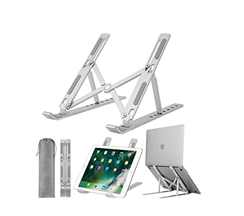 VARNITYA Portable Aluminum Laptop Stand with Multi Height and Angle Adjustments Compatible with All laptops Tablets mobiles, Suitable for desks, Offices, bedrooms, Kitchens