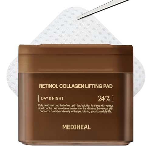 MEDIHEAL Toner Pads - Retinol Collagen Lifting Pad (100 counts) for Skin Rejuvenation & Firming - Lifting Pads for Enhancing Skin Texture - Vegan Stretchable Lifting Fabric, Korean Skin Care