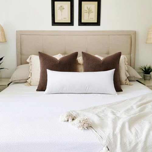 Image of SAVORI 14x36 Lumbar Pilow Insert, Set of 2 Down Feather 14x36 Euro Pillow Inserts, Soft Fluffy Sleeping Pillow with 100% Cotton Cover, Decorative Throw Pillows for Couch Sofa Bed-White