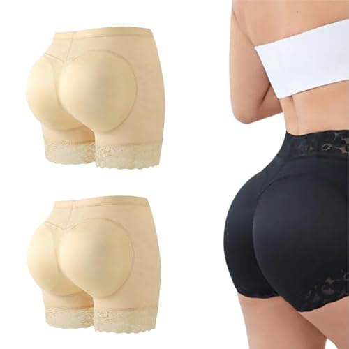 Women Seamless Lace Butt-Lifting Shorts (Apricot Small)