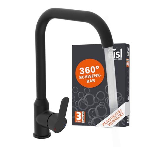 Rubinetto da cucina EISL Monza, miscelatore per lavello nero ruotabile a 360°, miscelatore da cucina nero con bocca alta, rubinetto da cucina, NI182MONB
