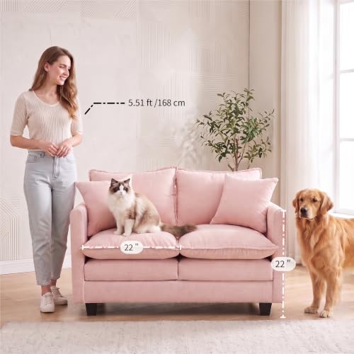 Image of 50'' Loveseat Sofa Set, Small Couch Set 2 Piece Cloud Love Seat with 27 inch Deep Seat Washable Chenille Pillows Couches for Small Spaces Apartment Living Room, Pink