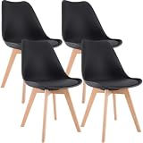CLP Juego de 4 sillas de Comedor Linares tapizadas, sillas con Respaldo y Base de Madera de Haya, Protectores de Suelo Color:Negro;Material:Plastico
