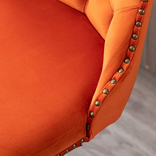 Butacos Giratorios Ajustables de Terciopelo Merax, Altura del Asiento Ajustable de 25 a 33 Pulgadas, Base de 17,7 Pulgadas, Modernos con Respaldo y Acabado Tufted para Pub en Casa e Isla de Cocina, Juego de 2, Color Naranja miniatura 5