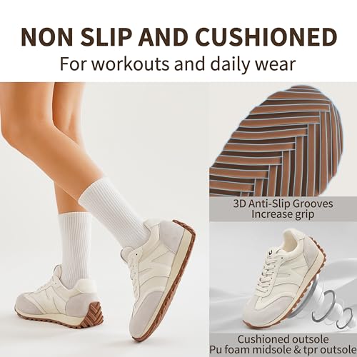 Image of somiliss Wide Toe Box Sneakers for Women Breathable Fabric Leather Suede Upper Non-Slip PU TPR Outsole Walking Shoes Tennis Running Fashion Sneakers