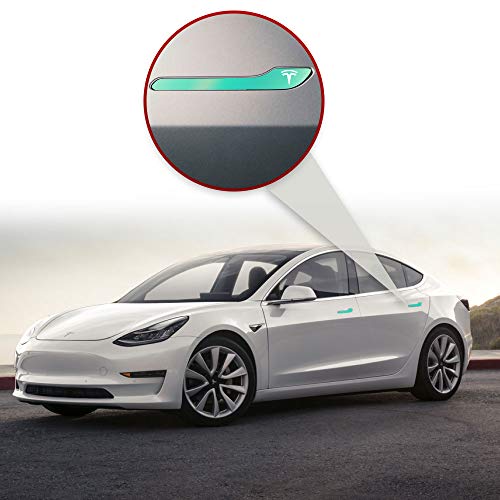 Image of IPG Compatible for Model 3 / Model Y /Juniper Door Handle Decal Sticker Wrap Kit (Set of 4) with Tesla Logo Personalize Your Tesla (Blue Coral)