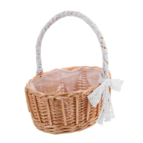 DOITOOL Lace Design Container Portable Storage Bins Wicker Basket Handle Handmade Basket Stylish Beautiful