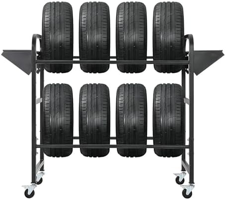 IDEALHOUSE Adjustable Tire Storage Rack, 45" x 18" x 41" Rolling Tire Organizer with Locking Casters for Garage, Shop & Workshop, Black - 1