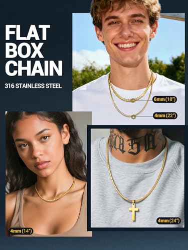 Image of PROSTEEL Stainless Steel Flat Box Link Chain Necklace for Men
