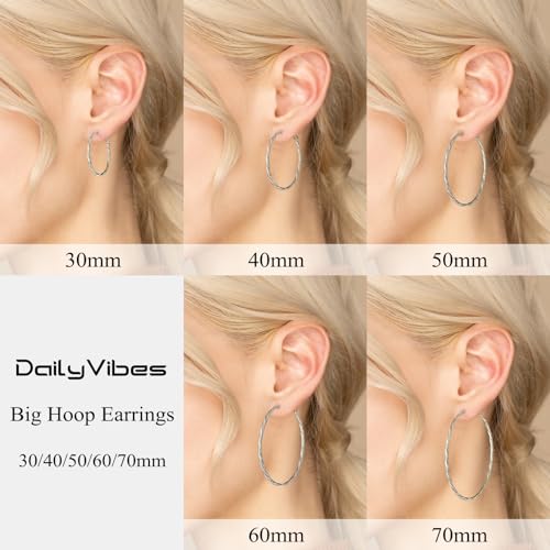 DAILY VIBES Thin Big Gold Hoop Earrings for Women Dainty 925 Sterling Silver Post Loop 14k Gold Plated Diamond-Cut Twisted Large Hypoallergenic Hoop Earrings for Women4