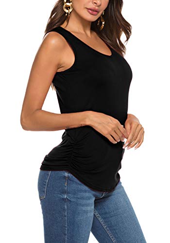 Hount blusa regata feminina sem mangas verão casual gola V camisetas blusas, Preto, X-Large