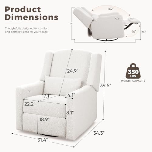 Image of Power Nursery Recliner Rocking Chair with Waist Pillow, Comfy Teddy Farbric, High Back & Lumbar Support Swivel Gilder Recliner for Adults, Living Room, Rocking Chair Nursery USB Charging, Beige
