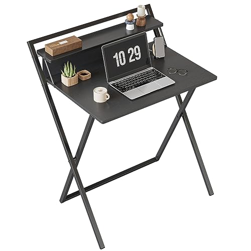 CubiCubi Kleiner klappbarer Schreibtisch, 60 cm klappbarer Computertisch mit Regal und Aufbewahrungstasche, kein Zusammenbau erforderlich, Home Office, Kleiner Arbeitstisch, schwarz.