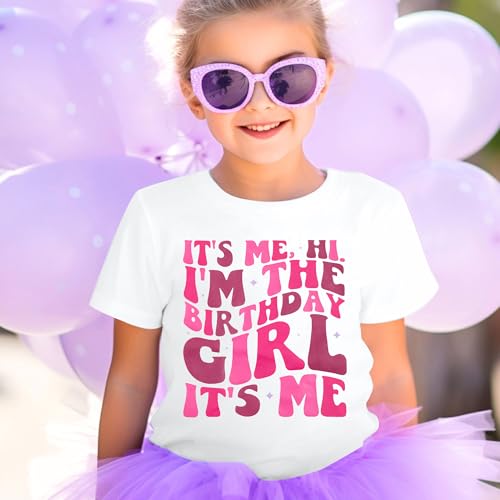 Image of LOTUCY Birthday Girl Outfit for Kids Its Me Hi Im The Birthday Girl Shirt Letter Printed Princess Birthday T-Shirt