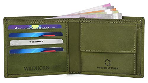 Image of WildHorn Green Leather Wallet for Men I Ultra Strong Stitching I 6 Card Slots I 2 Currency & 2 Secret Compartments I 1 Coin Pocket
