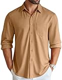 COOFANDY Men's Business Casual Shirt Long Sleeve Button Down Relaxed Fit Shirt Light Brown