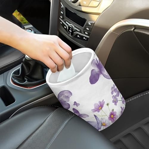 Image of Collapsible Purple Butterfly Flower Accessories Trash Can Car Trash Bin Car Trash Can Bags Universal Garbage Bin Decoration Car Interior for Car SUV Trucks