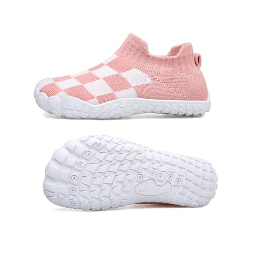 Toddler Barefoot Water Shoes Toddler and Little Kids Boys Girls Checked Quick Dry Slip-on Sock Shoes Breathable Mesh First Walking Sneakers3