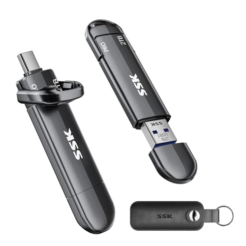 SSK 2TB USB C Stick bis zu 1000MB/S, Dual Mini USB Stick USB 3.2 Gen2 Type-A und Typ-C Externe Solid State Drives Portable SSD für iPhone 15/16/PS4/Android-Telefon/Tablet/Windows/Mac