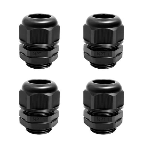 Cable Gland Waterproof, 4Pcs 1" Nylon NPT Cable Gland, Black