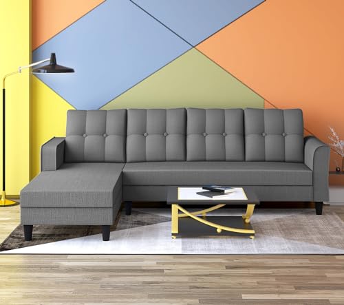 Image of Adorn India Maddox Tufted L Shape 6 Seater Sofa Set Lhs (Grey) (3 Year Warranty)