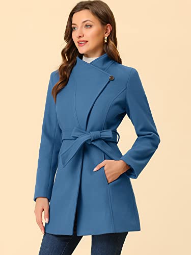 Image of Allegra K Women's Winter Elegant Stand Collar Overcoat Long Belted Pea Coat